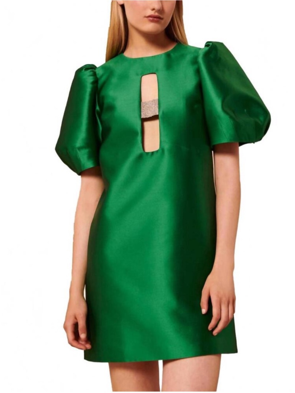 Tara Jarmon | Silk Rettle Mini Dress in Emerald Green NWT